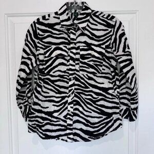 Lauren Ralph Lauren Zebra Animal Print 3/4 Sleeve Button Down Size M Petite